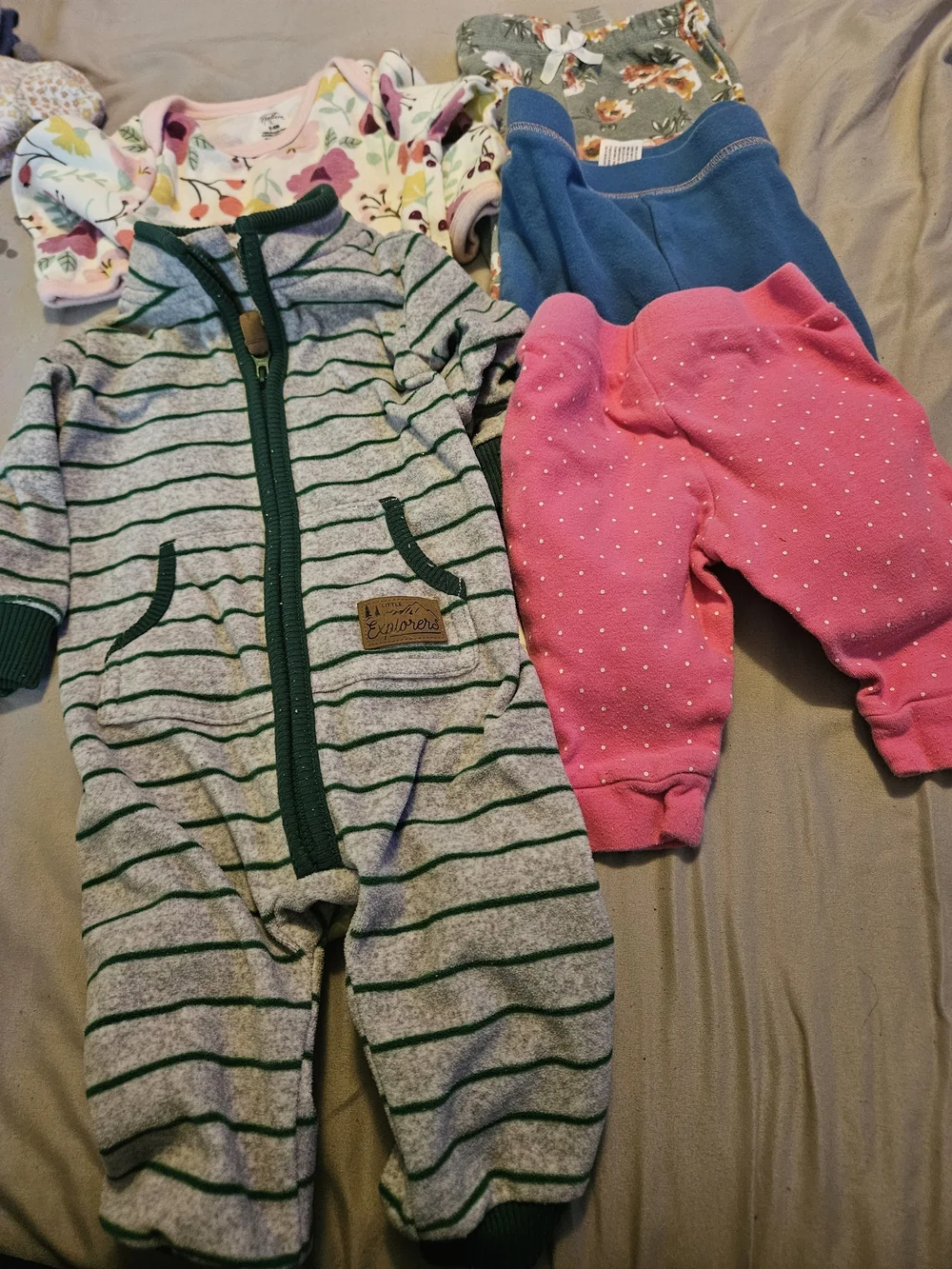 Gray & Green Striped Baby One-Piece Romper Plus 4 More Pieces